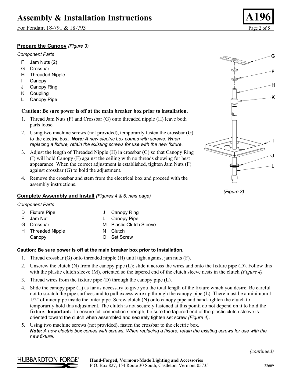 A196, Assembly & installation instructions | Hubbardton Forge 18793 User Manual | Page 2 / 5