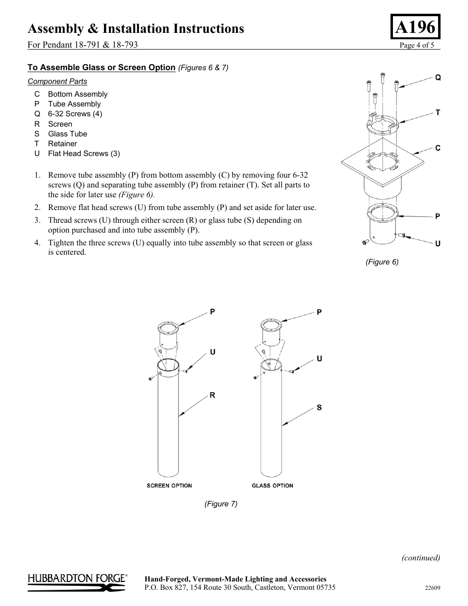 A196, Assembly & installation instructions | Hubbardton Forge 18793 User Manual | Page 4 / 5