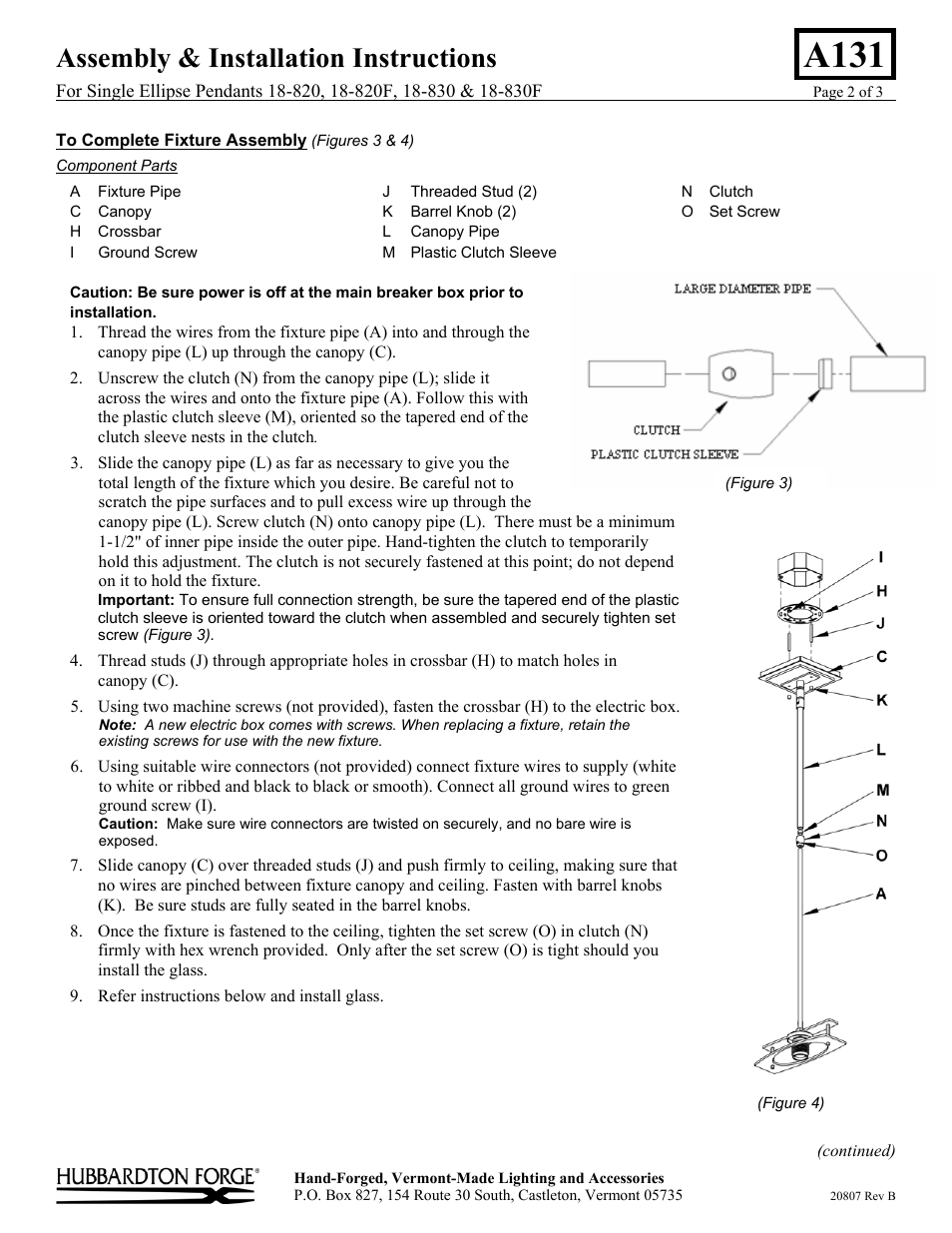 A131, Assembly & installation instructions | Hubbardton Forge 18820 User Manual | Page 2 / 3