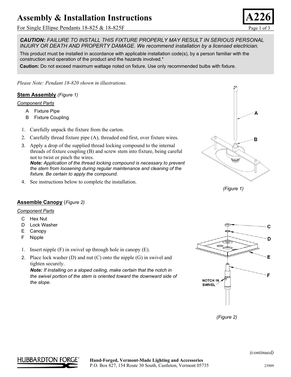 Hubbardton Forge 18825 User Manual | 3 pages