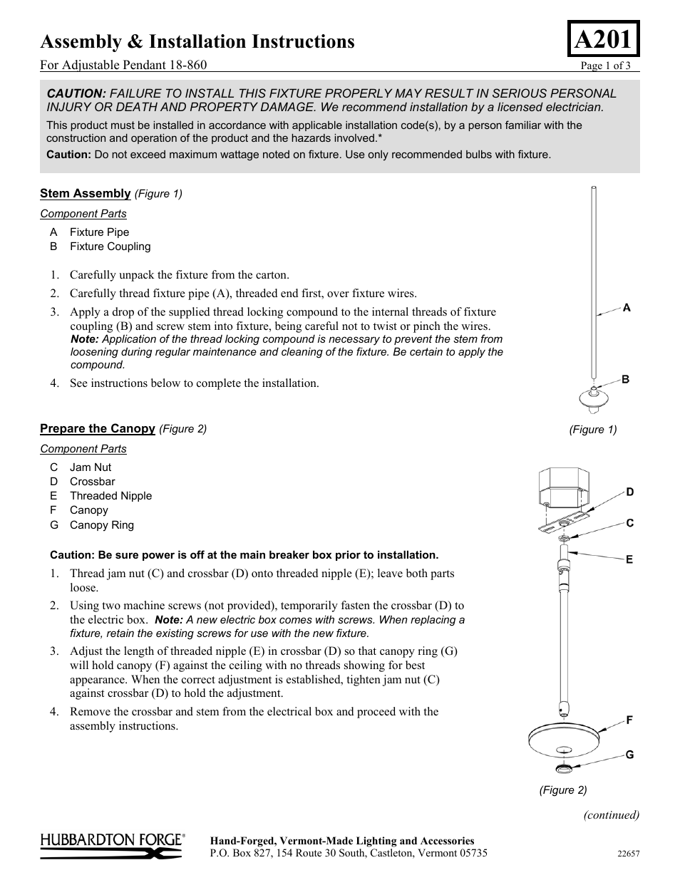 Hubbardton Forge 18860 User Manual | 3 pages