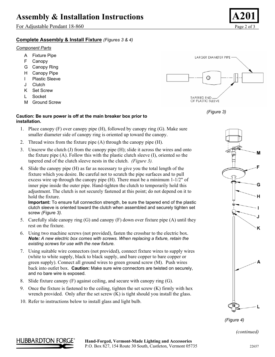 A201, Assembly & installation instructions | Hubbardton Forge 18860 User Manual | Page 2 / 3