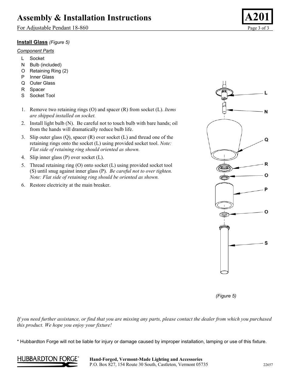 A201, Assembly & installation instructions | Hubbardton Forge 18860 User Manual | Page 3 / 3