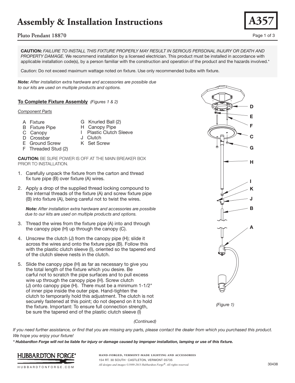 Hubbardton Forge 18870 User Manual | 3 pages