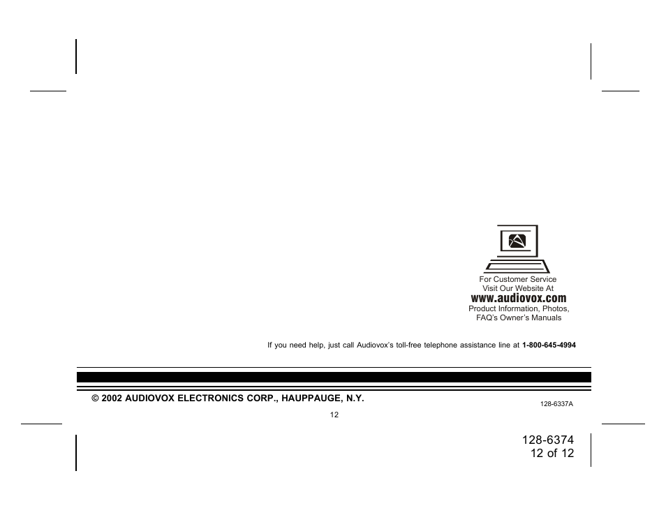 Audiovox SIRIUS SRSIR-001FM User Manual | Page 12 / 12