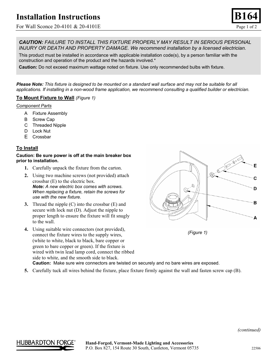 Hubbardton Forge 204101 User Manual | 2 pages