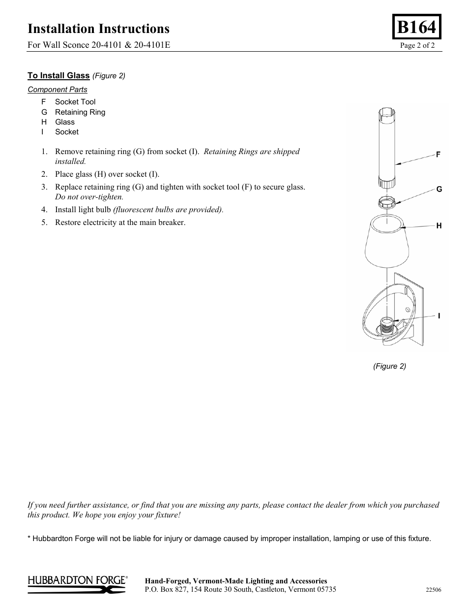 B164, Installation instructions | Hubbardton Forge 204101 User Manual | Page 2 / 2