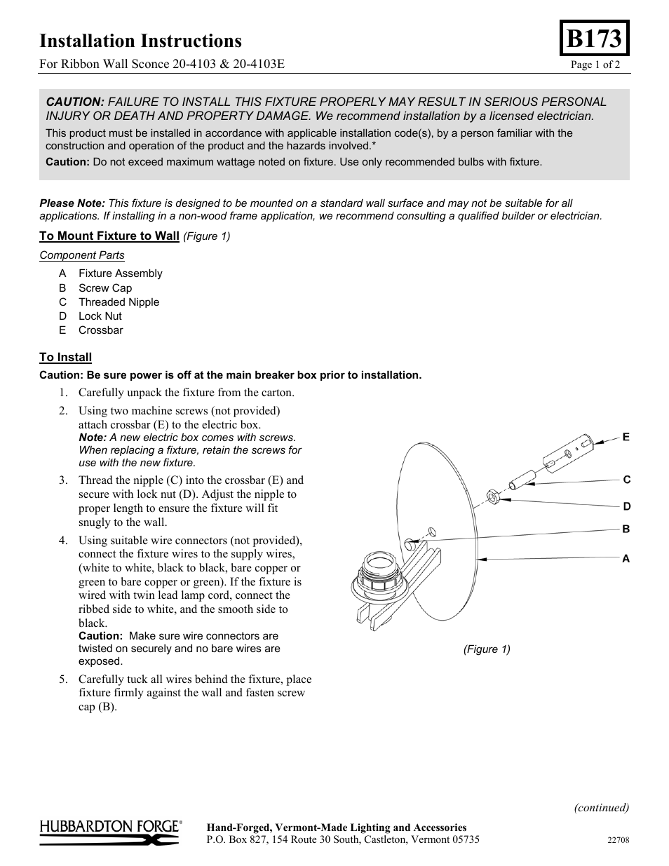 Hubbardton Forge 204103 User Manual | 2 pages