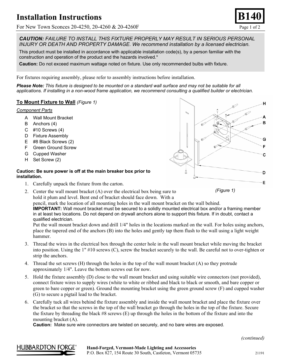 Hubbardton Forge 204260 User Manual | 2 pages