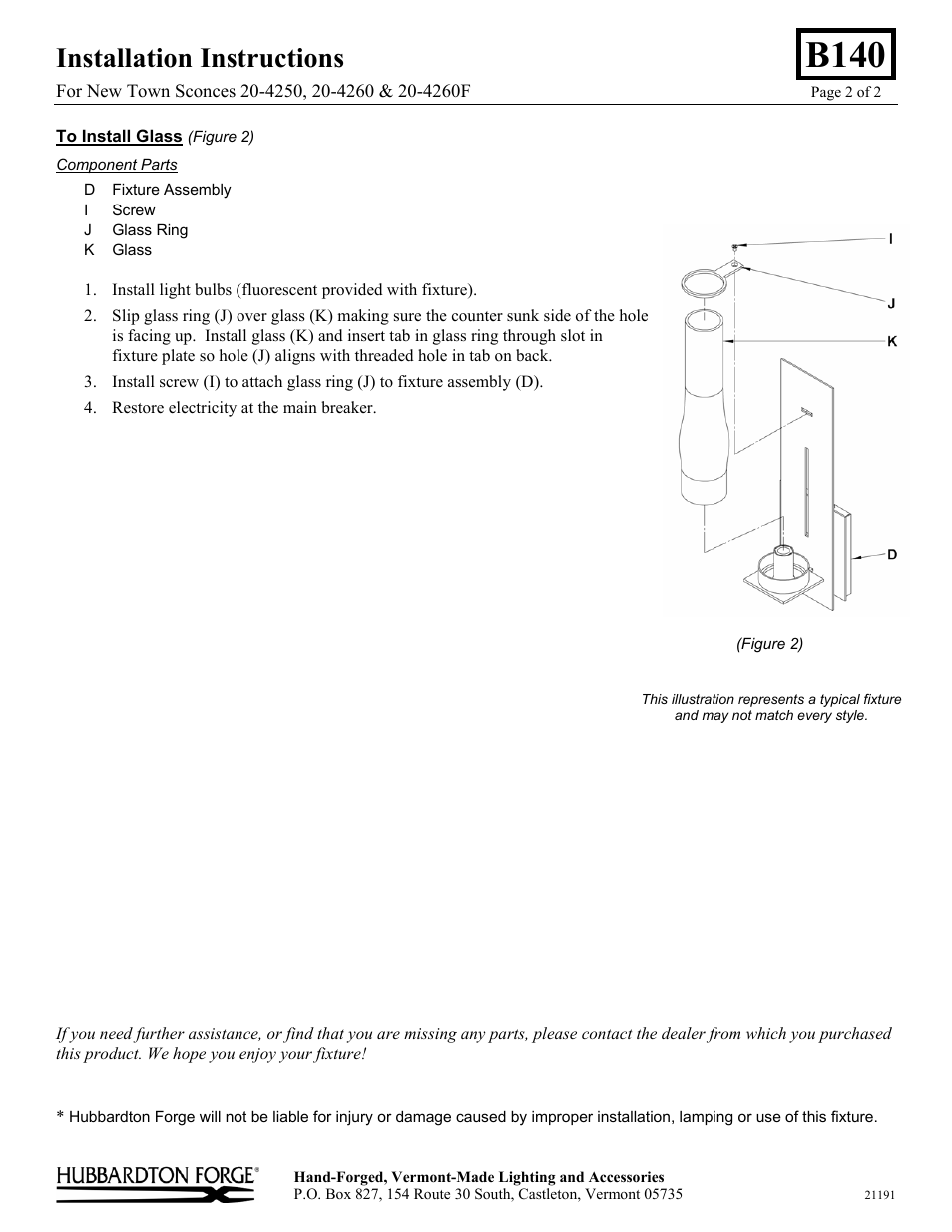 B140, Installation instructions | Hubbardton Forge 204260 User Manual | Page 2 / 2