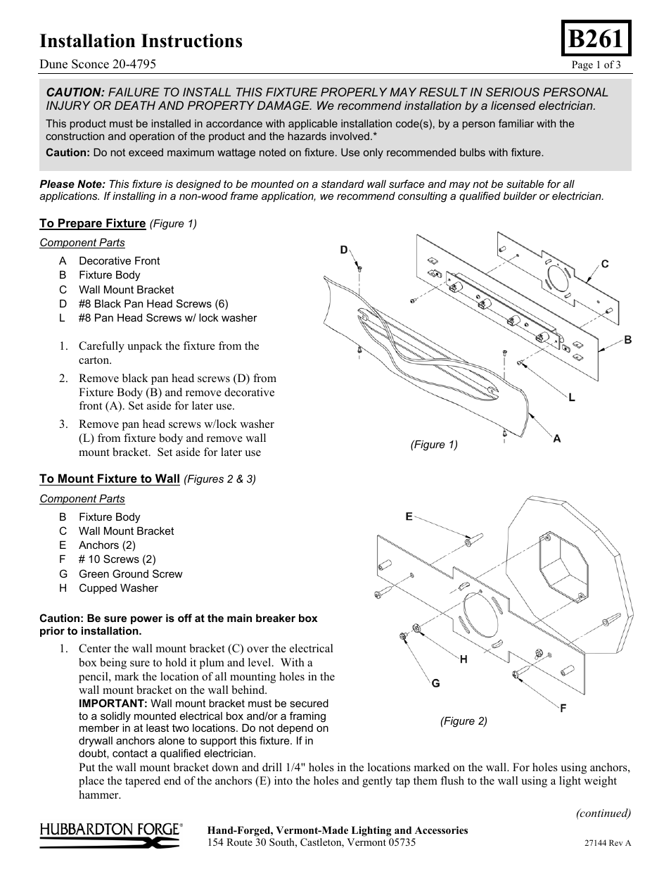 Hubbardton Forge 204795 User Manual | 3 pages