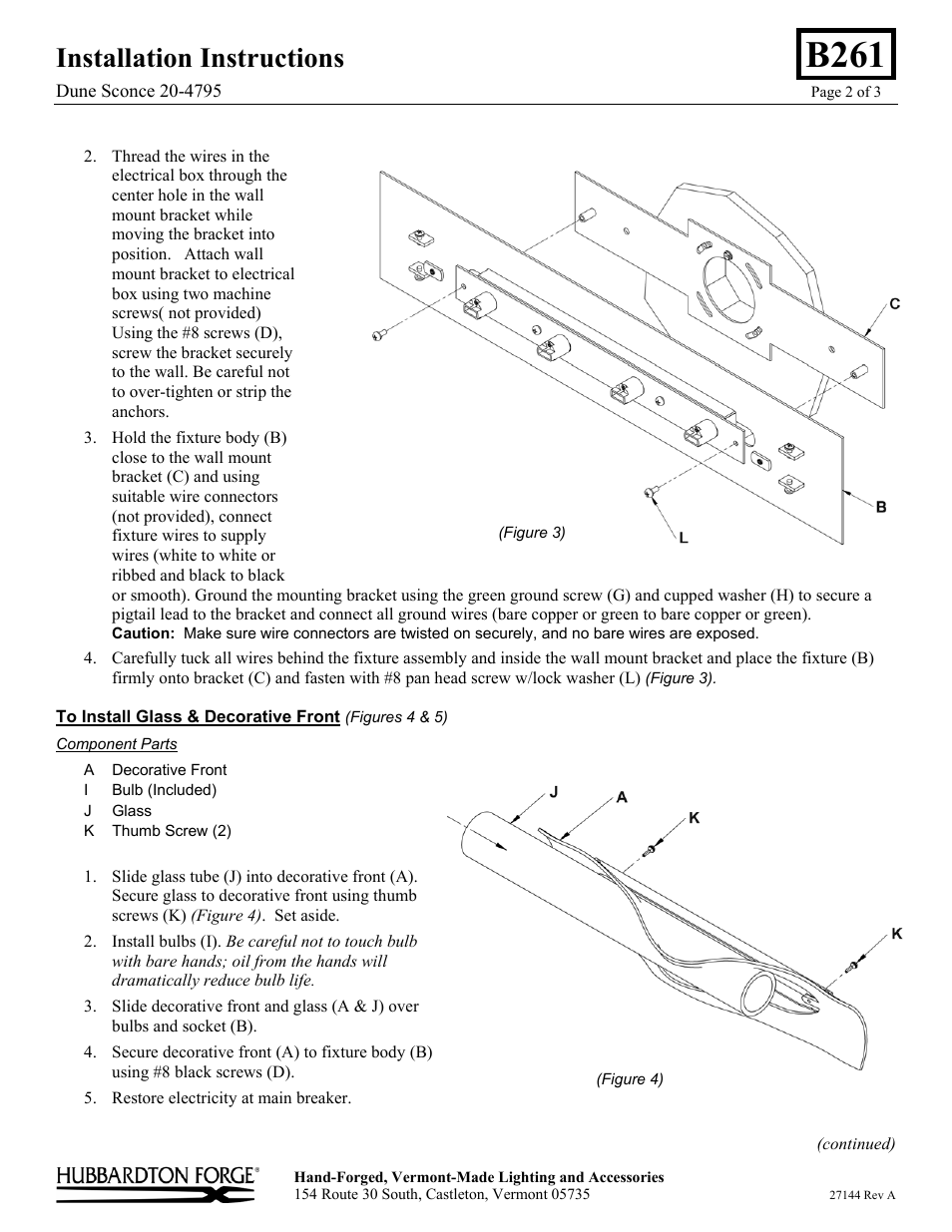 B261, Installation instructions | Hubbardton Forge 204795 User Manual | Page 2 / 3