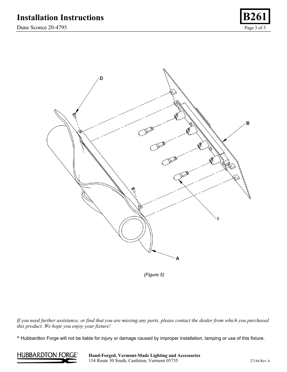 B261, Installation instructions | Hubbardton Forge 204795 User Manual | Page 3 / 3