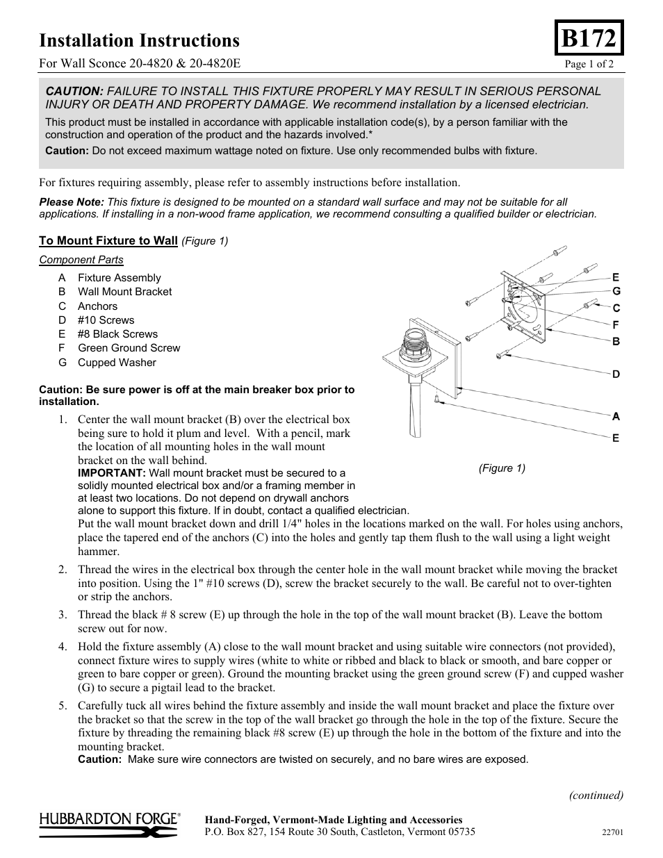 Hubbardton Forge 204820 User Manual | 2 pages