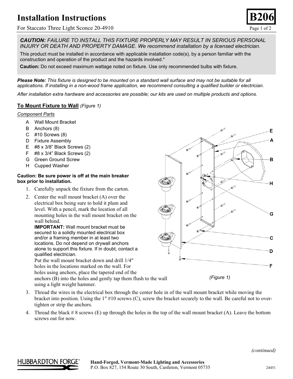 Hubbardton Forge 204910 User Manual | 2 pages
