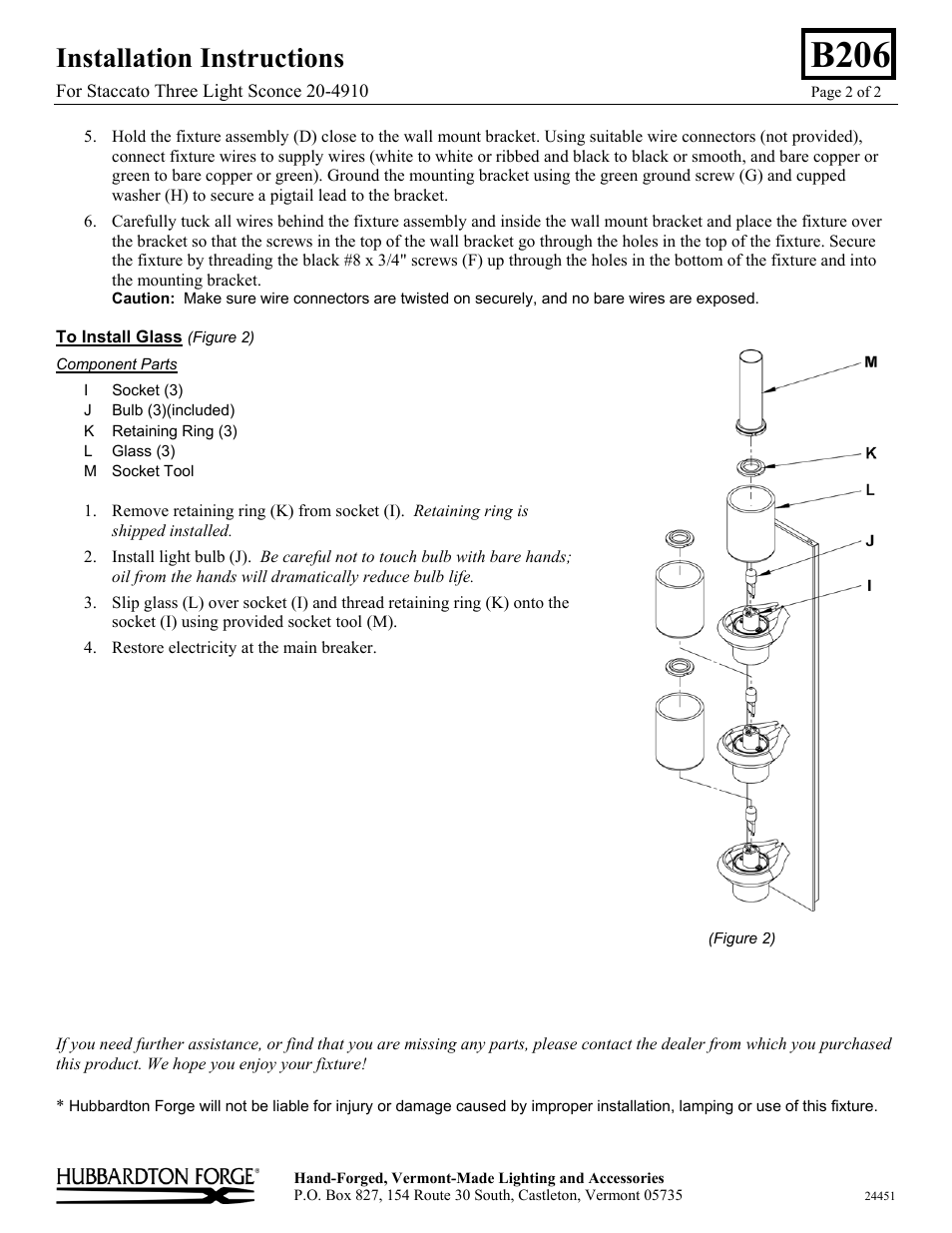 B206, Installation instructions | Hubbardton Forge 204910 User Manual | Page 2 / 2