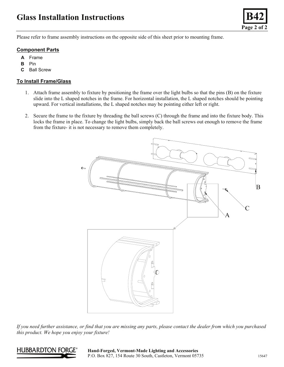 Glass installation instructions | Hubbardton Forge 205923 User Manual | Page 2 / 2