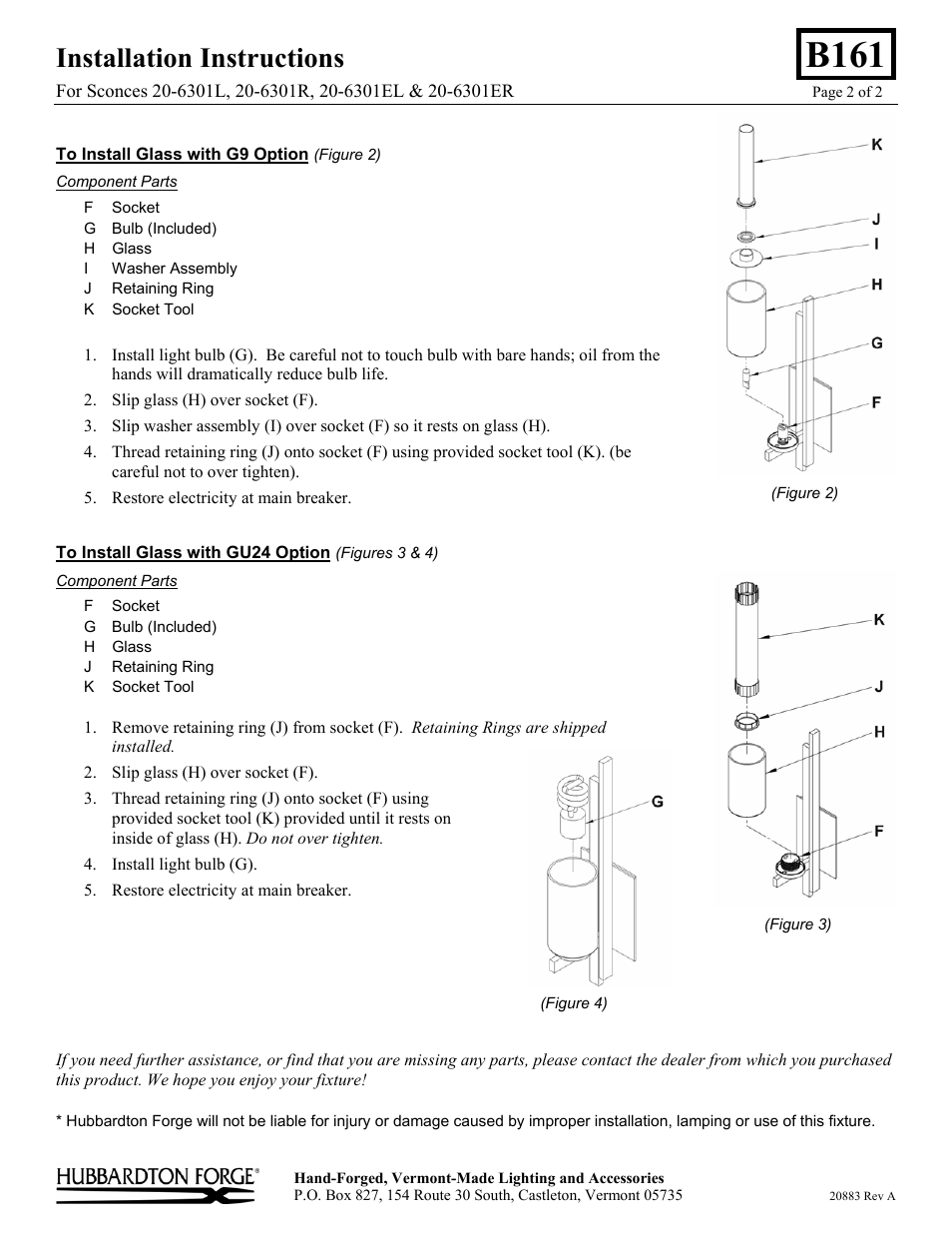 B161, Installation instructions | Hubbardton Forge 206301 User Manual | Page 2 / 2