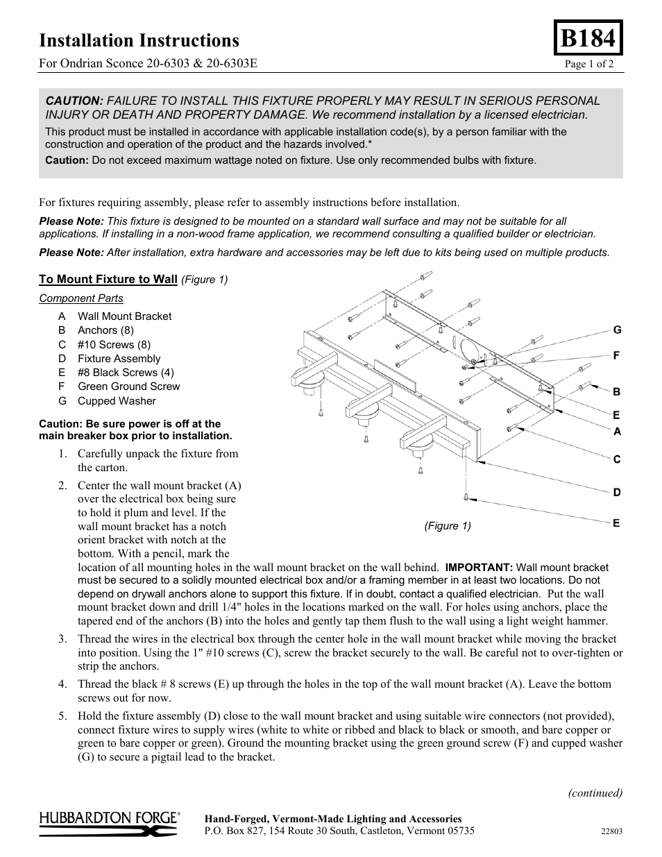 Hubbardton Forge 206303 User Manual | 2 pages