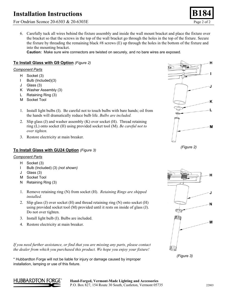 B184, Installation instructions | Hubbardton Forge 206303 User Manual | Page 2 / 2