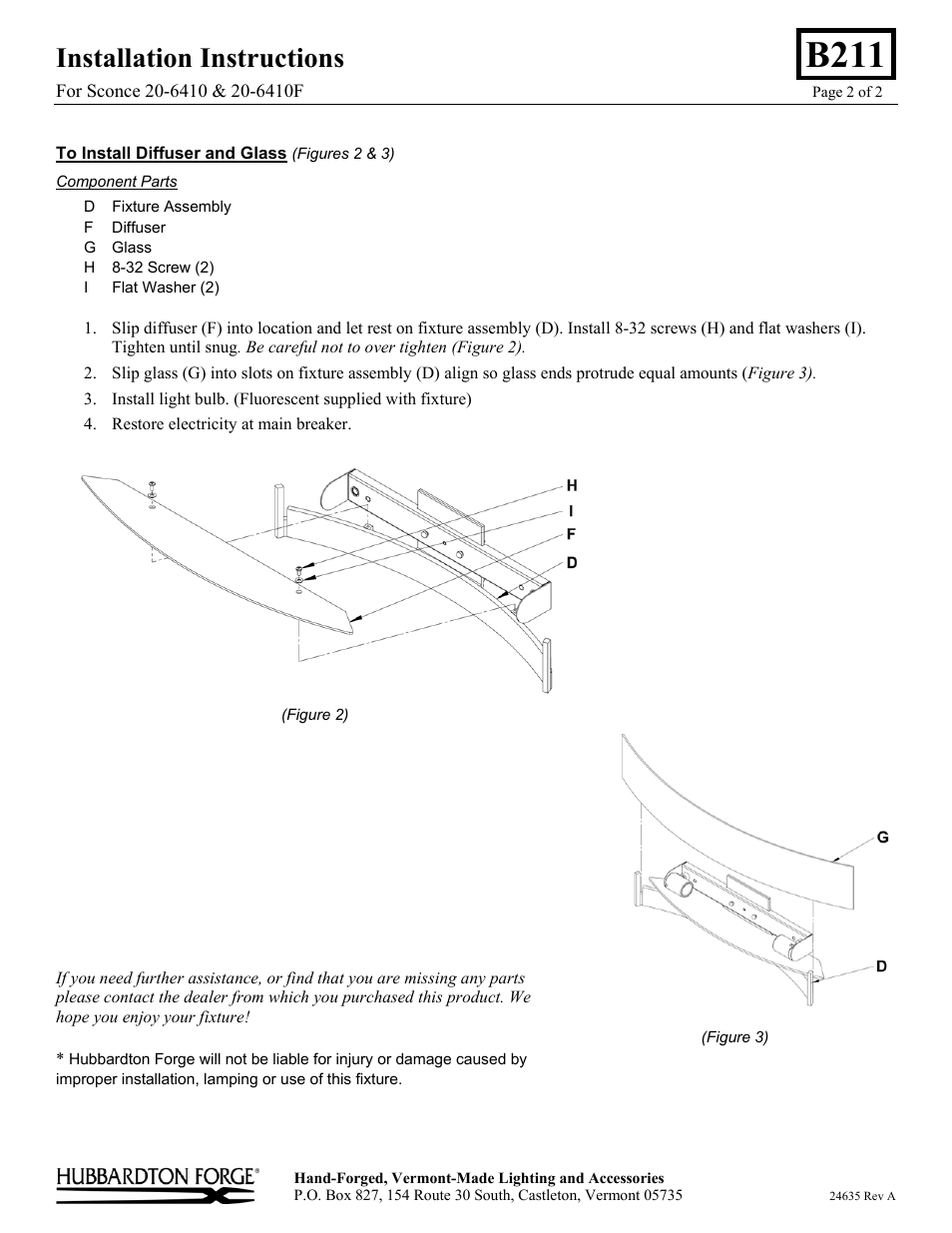 B211, Installation instructions | Hubbardton Forge 206410 User Manual | Page 2 / 2