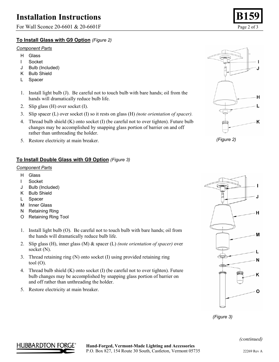 B159, Installation instructions | Hubbardton Forge 206601 User Manual | Page 2 / 3