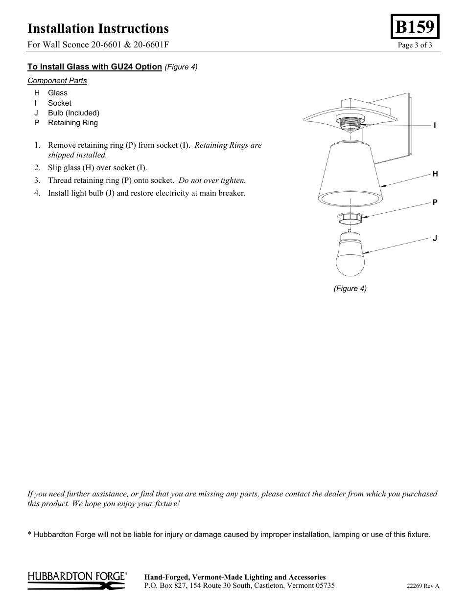 B159, Installation instructions | Hubbardton Forge 206601 User Manual | Page 3 / 3