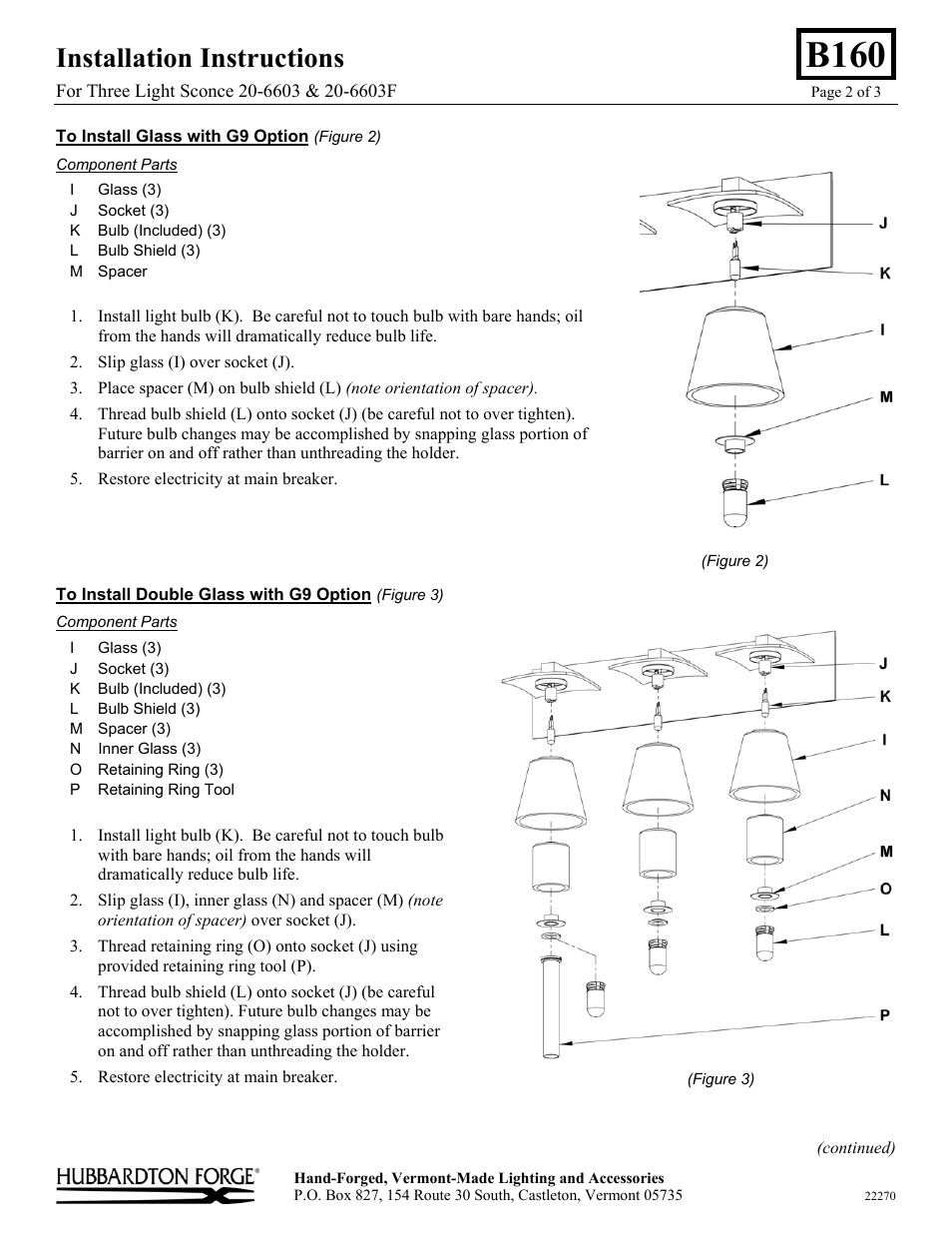 B160, Installation instructions | Hubbardton Forge 206603 User Manual | Page 2 / 3