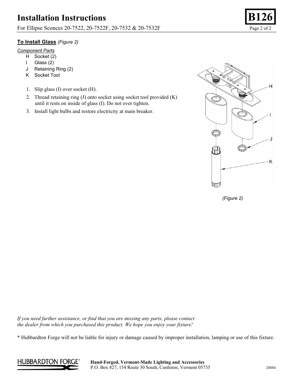 B126, Installation instructions | Hubbardton Forge 207523 User Manual | Page 2 / 2
