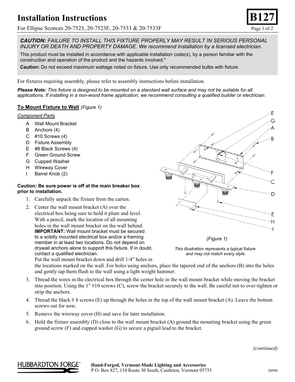 Hubbardton Forge 207523F User Manual | 2 pages