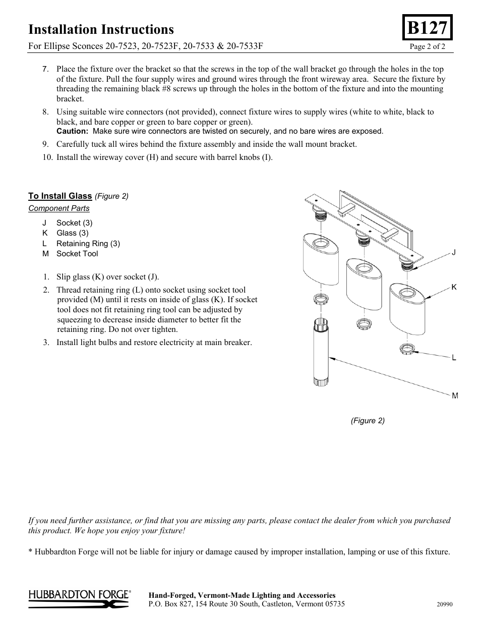 B127, Installation instructions | Hubbardton Forge 207523F User Manual | Page 2 / 2