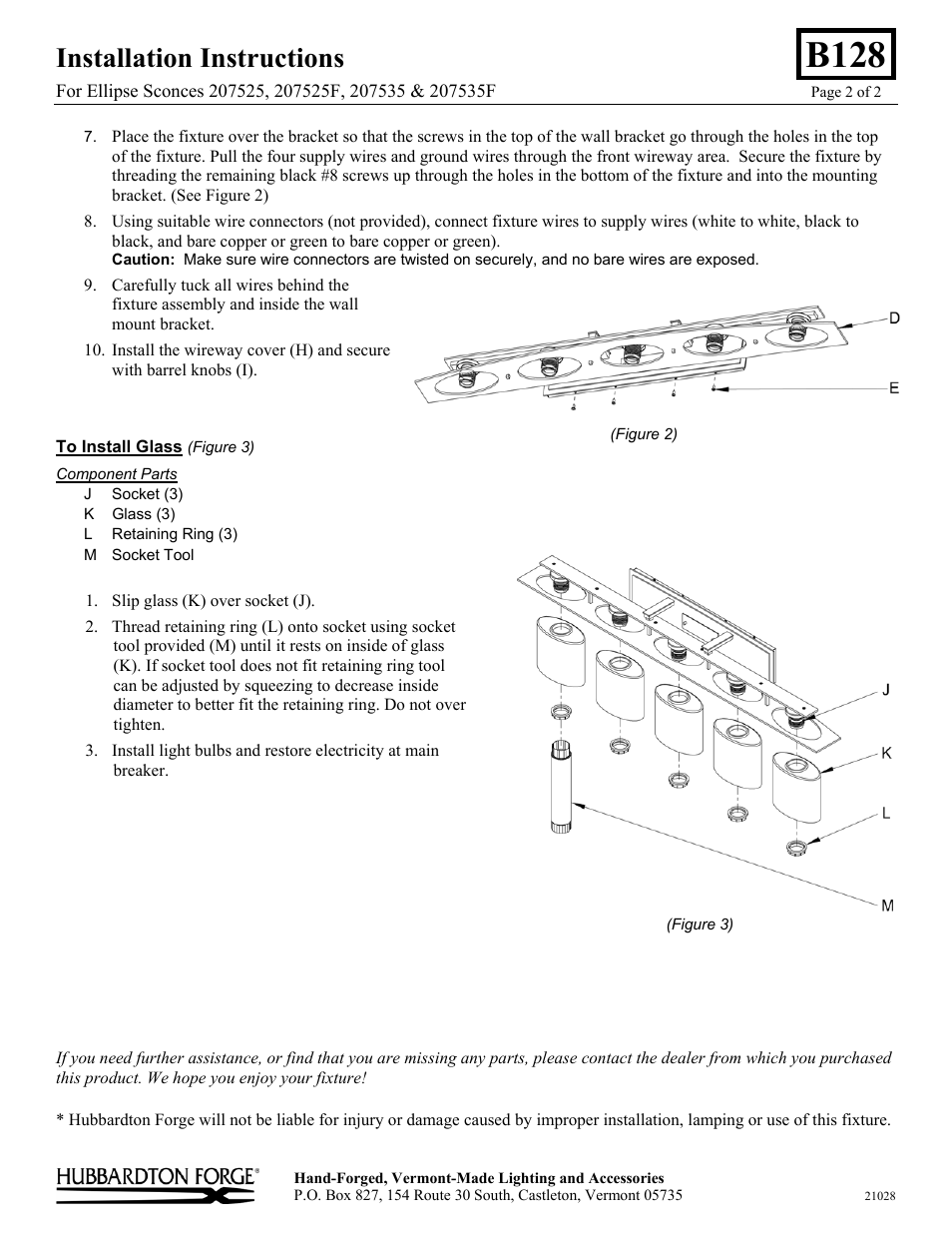 B128, Installation instructions | Hubbardton Forge 207525 User Manual | Page 2 / 2