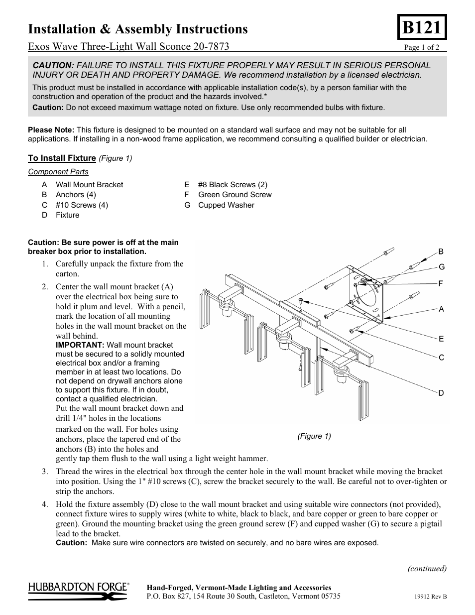 Hubbardton Forge 207873 User Manual | 2 pages