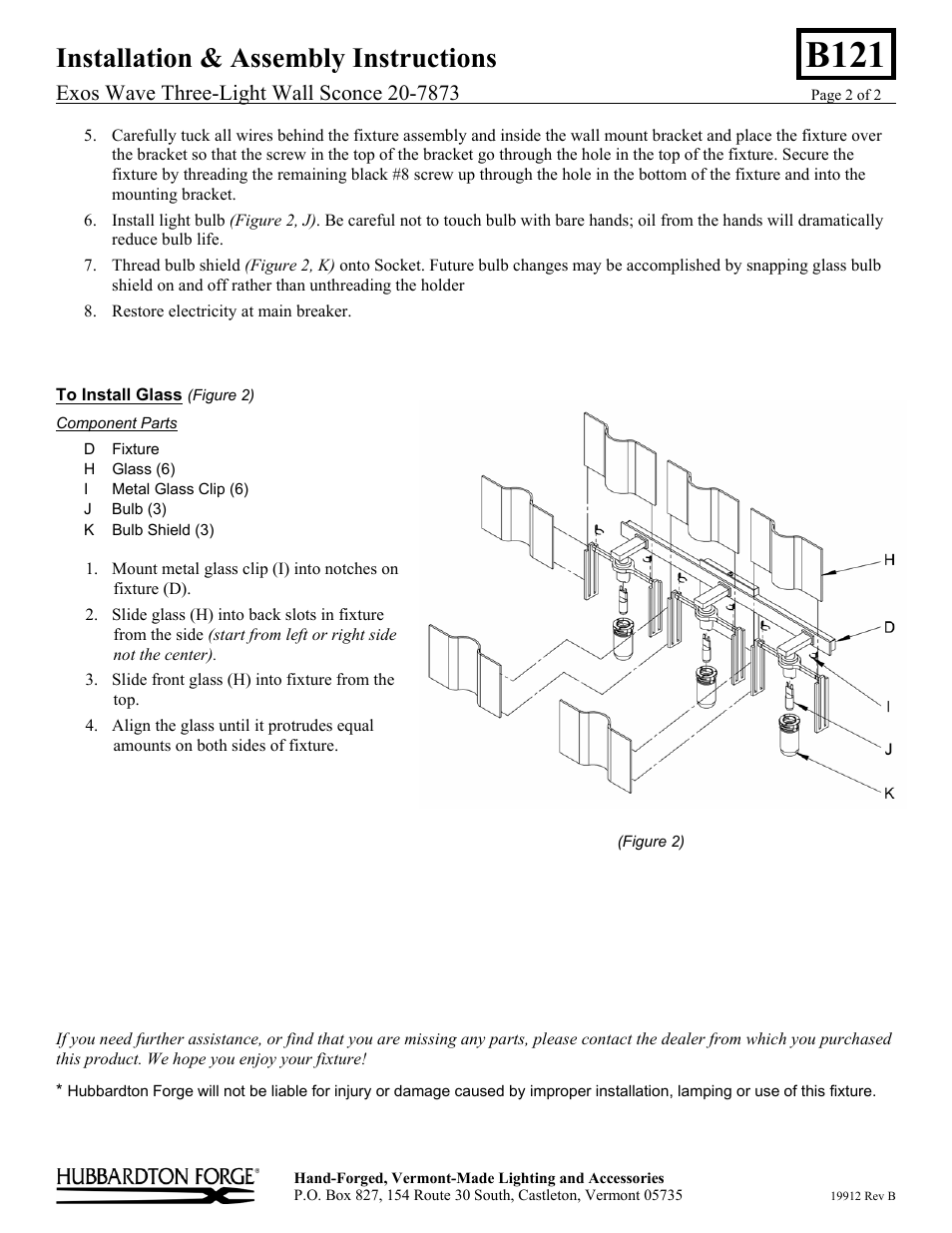 B121, Installation & assembly instructions | Hubbardton Forge 207873 User Manual | Page 2 / 2