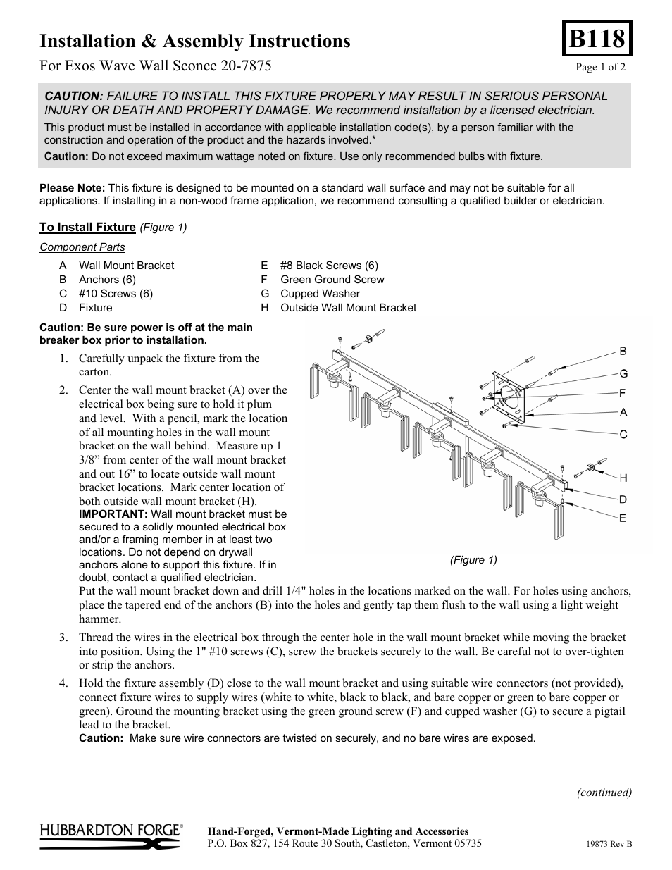 Hubbardton Forge 207875 User Manual | 2 pages