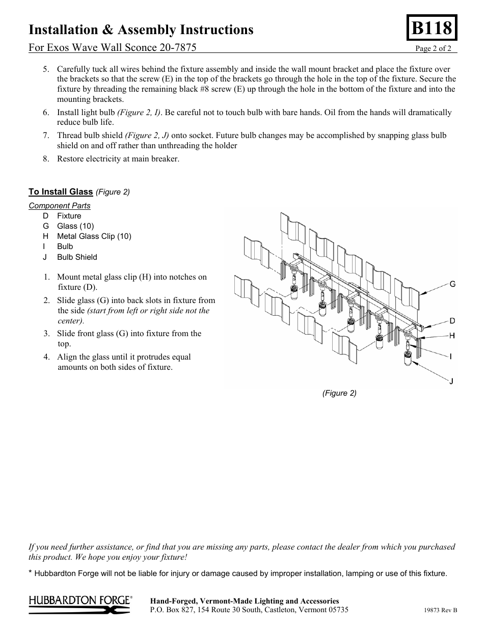 B118, Installation & assembly instructions | Hubbardton Forge 207875 User Manual | Page 2 / 2