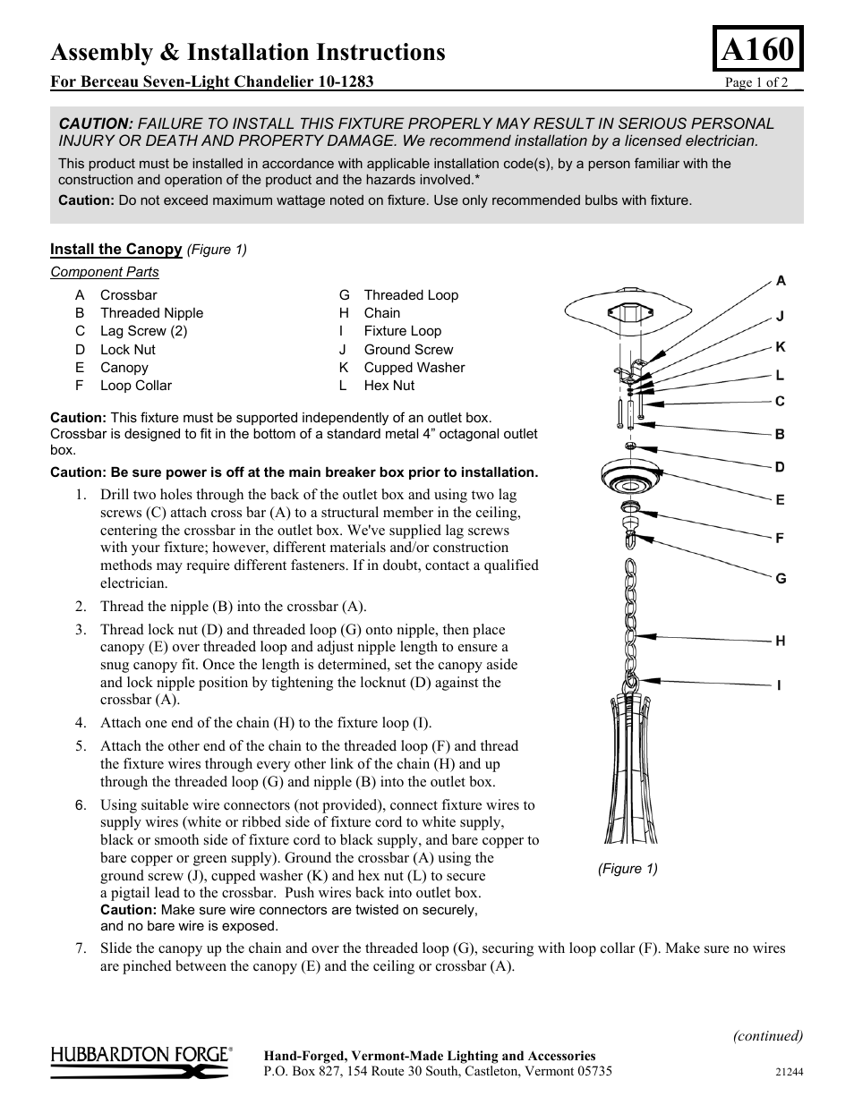 Hubbardton Forge 101283 User Manual | 2 pages