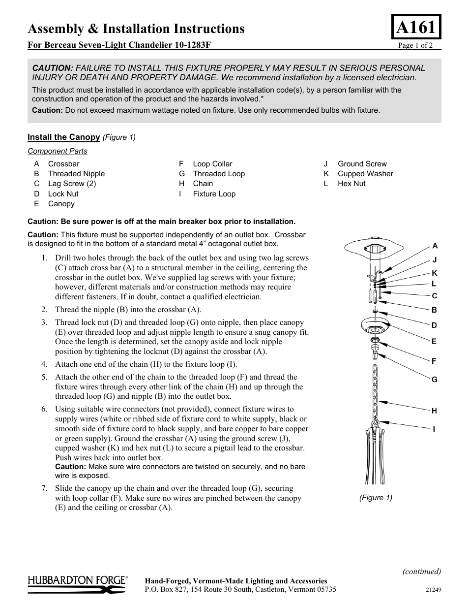 Hubbardton Forge 101283F User Manual | 2 pages