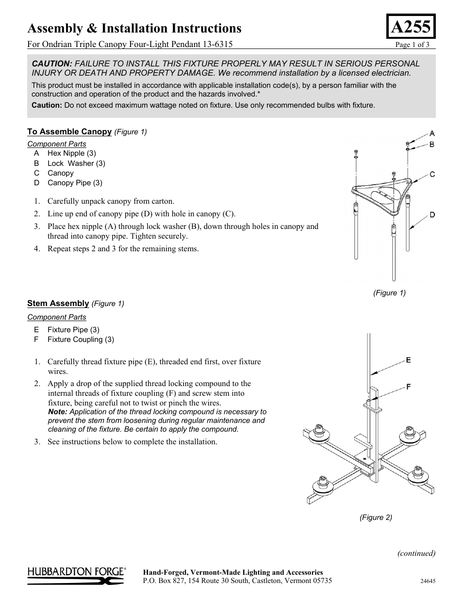 Hubbardton Forge 136315 User Manual | 3 pages