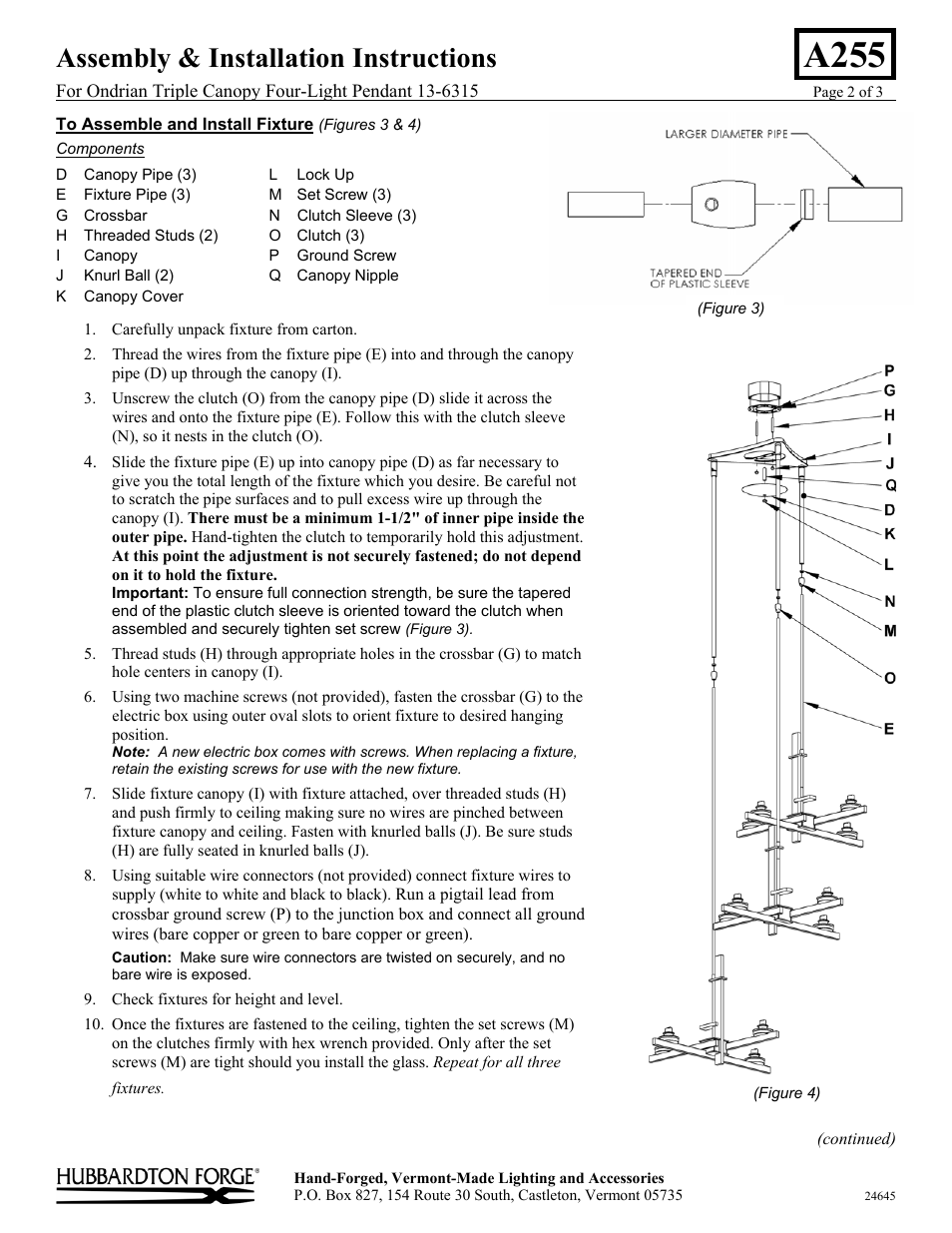 A255, Assembly & installation instructions | Hubbardton Forge 136315 User Manual | Page 2 / 3