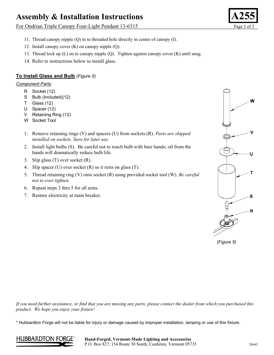 A255, Assembly & installation instructions | Hubbardton Forge 136315 User Manual | Page 3 / 3