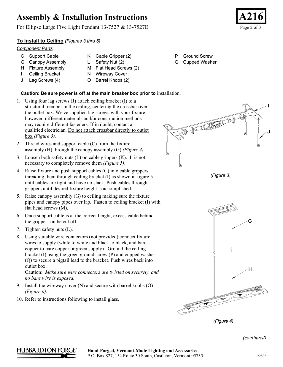 A216, Assembly & installation instructions | Hubbardton Forge 137527 User Manual | Page 2 / 3