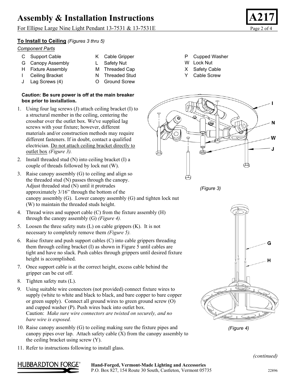 A217, Assembly & installation instructions | Hubbardton Forge 137531 User Manual | Page 2 / 4