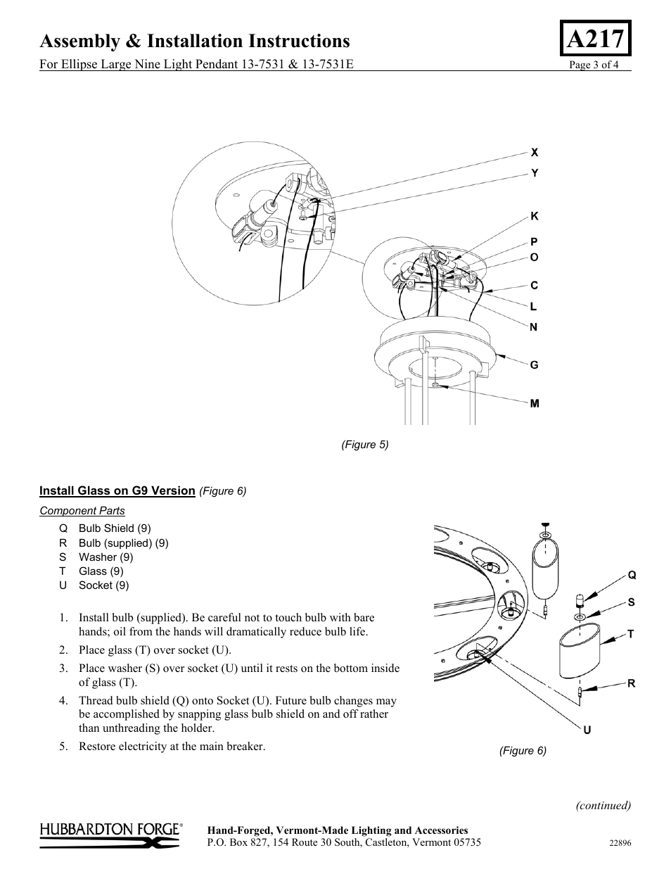 A217, Assembly & installation instructions | Hubbardton Forge 137531 User Manual | Page 3 / 4