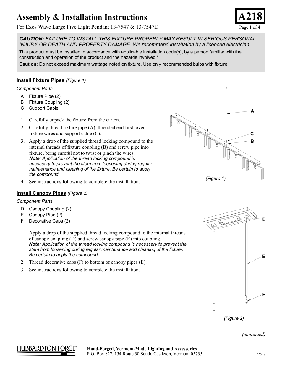Hubbardton Forge 137547 User Manual | 4 pages