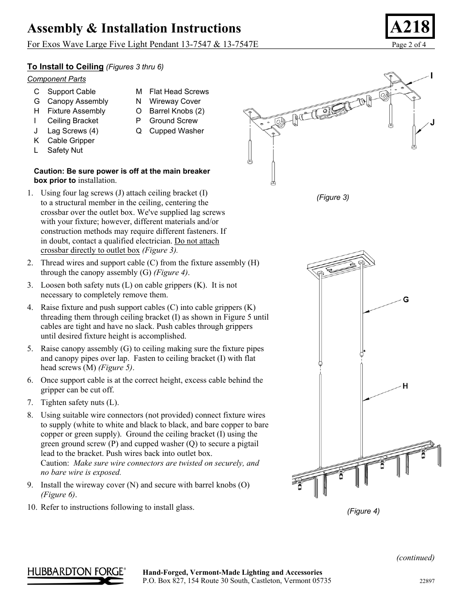 A218, Assembly & installation instructions | Hubbardton Forge 137547 User Manual | Page 2 / 4