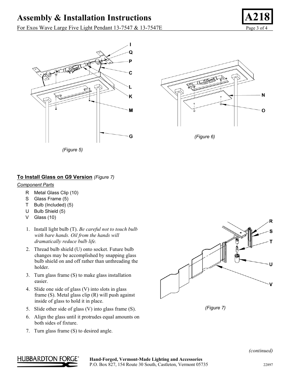A218, Assembly & installation instructions | Hubbardton Forge 137547 User Manual | Page 3 / 4