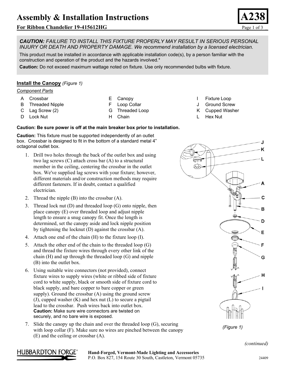 Hubbardton Forge 19415612HG User Manual | 3 pages
