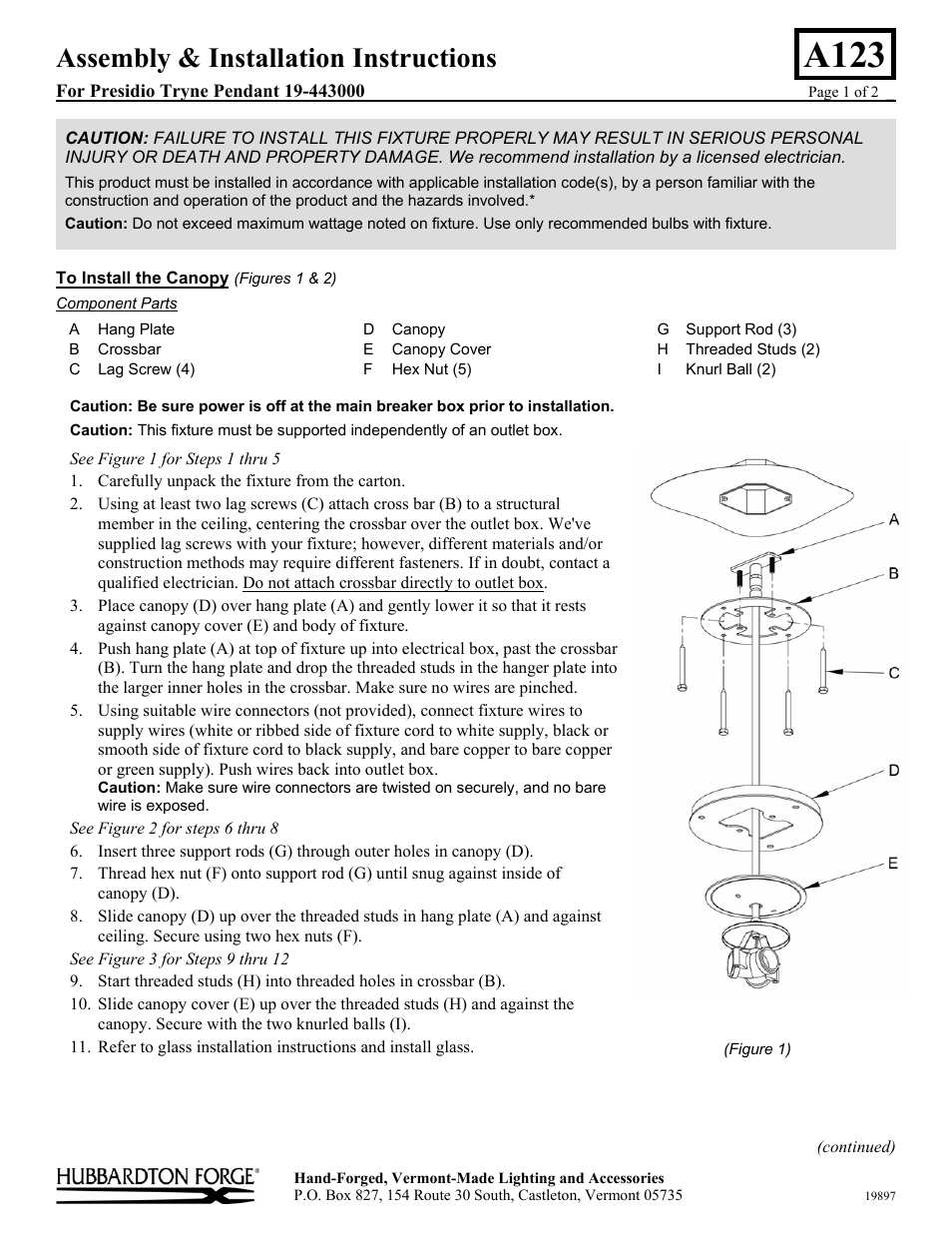 Hubbardton Forge 19443000 User Manual | 2 pages
