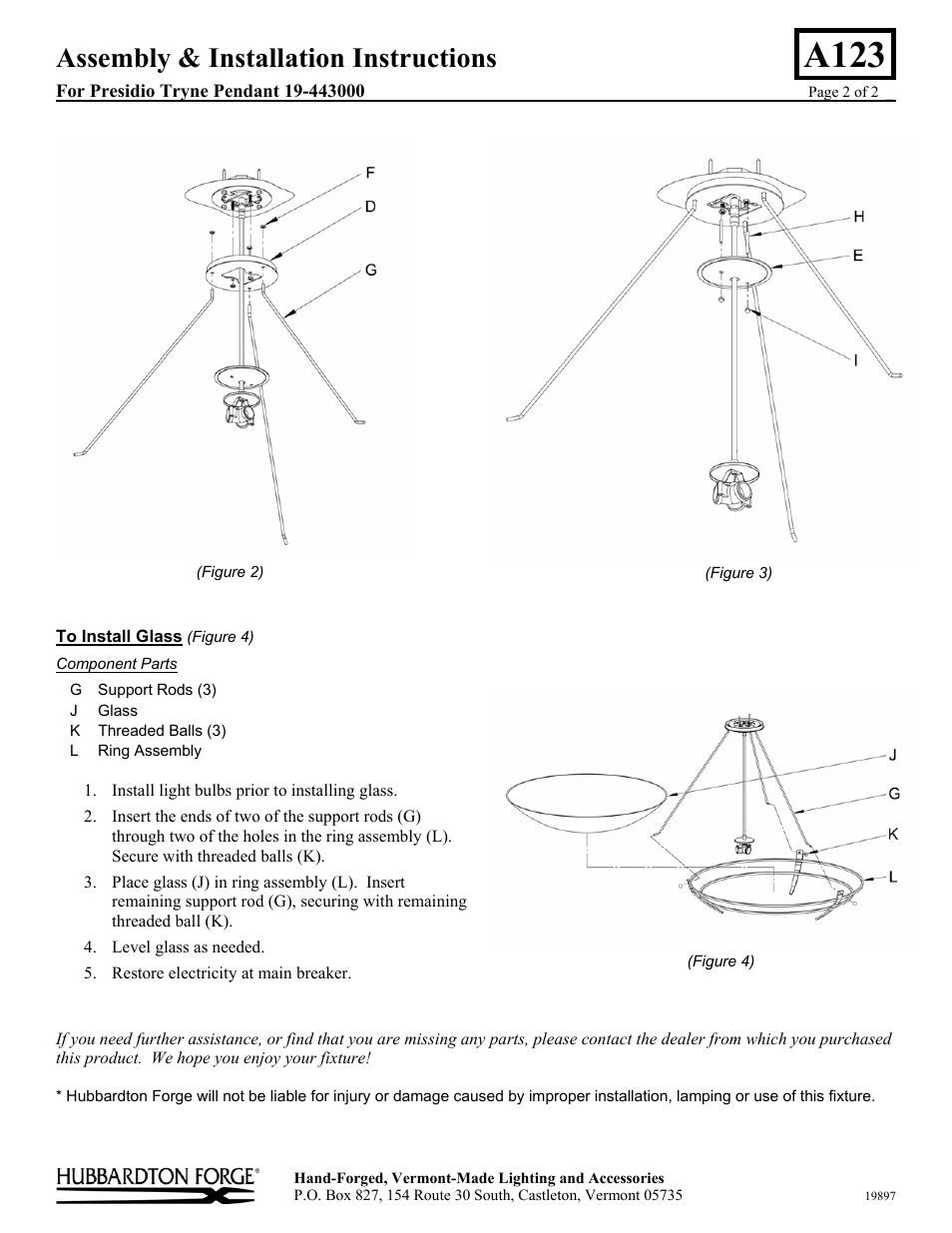A123, Assembly & installation instructions | Hubbardton Forge 19443000 User Manual | Page 2 / 2